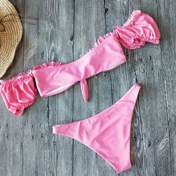 NEW! Pink Ruffled Puff Sleeve Bow Bikini 🎀 - Picture 12 of 15